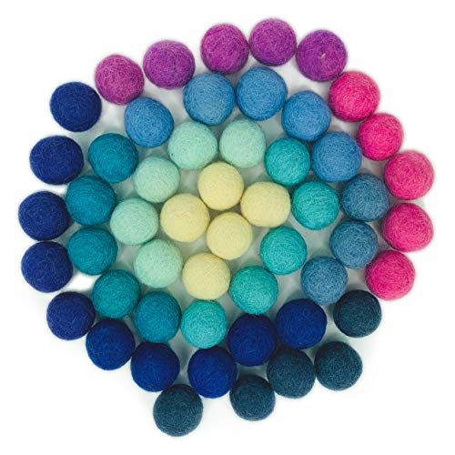 8-Natur Colección Llena de Color de 50 Bolas de Fieltro Laguna Mix de 2,2 cm de Grosor, Hechas de Pura Lana Merino para elaborar guirnaldas, móviles y macetas, o Solo para decoración.