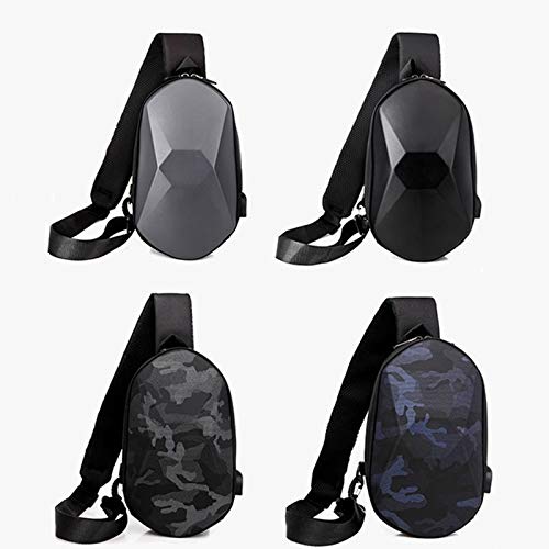 A-hyt Cómodo y conveniente hombres pecho bolsa juventud marea camuflaje duro Shell color sólido USB carga impermeable magnanimous capacidad masculina hombro diagonal bolsa fácil caminata