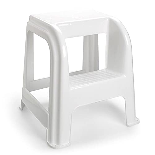 Acan Plastic Forte - Taburete plástico Blanco con peldaño 45.5 x 44.2 x 42 cm, banqueta, Silla, Escalera de Dos Pasos Ligera, hogar