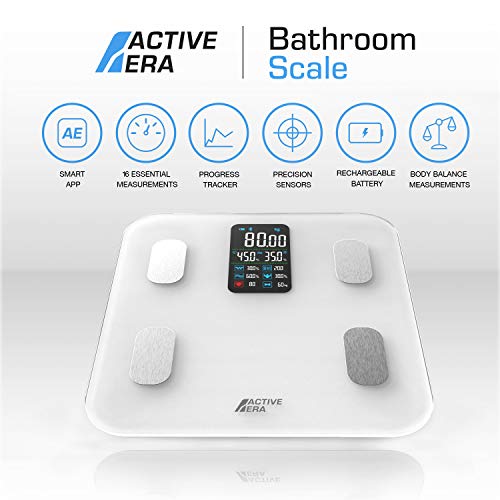 Active Era Básculas de Baño Inteligentes con Pantalla LED Grande - Básculas Digitales de Peso Corporal Bluetooth con 16 Medidas, índice de Masa Corporal (IMC), Aplicación Gratuita e