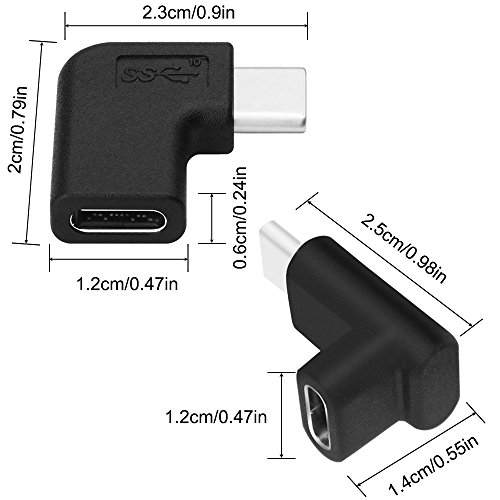 Adaptador de 90 grados USB C tipo C macho a hembra, AFUNTA derecho e izquierdo y hacia arriba y hacia abajo Ángulo de 90 grados USB-C USB 3.1 Tipo C Adaptador de extensión macho a hembra