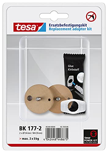 Adaptador tesa POWER.KIT BK177-2, repuesto autoadhesivo, placa metálica, Ø 34mm, altura 12mm, longitud tornillo 9mm