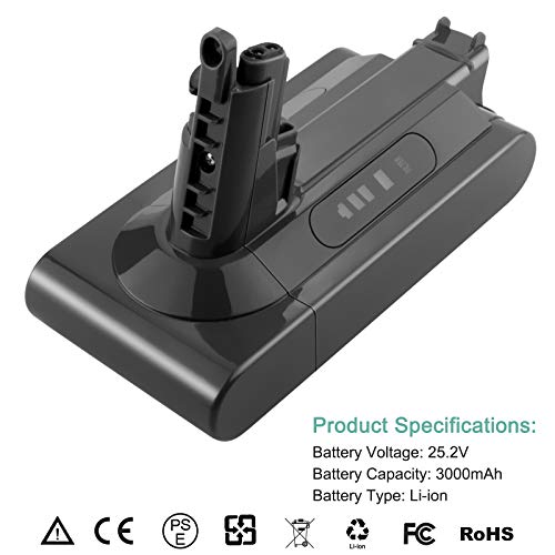 ADVNOVO 25.2V 3.0Ah SV12 Bateria de Repuesto para Dyson v10 Bateria Recargable para Dyson V10 Absolute V10 Animal V10 Motorhead V10 Total Clean V10 Cyclone Bateria V10 Aspiradora inalámbrica