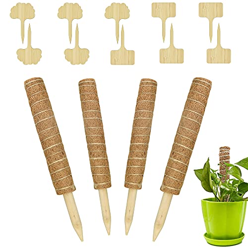 AFASOES 4 Pcs Tutores para Plantas 30cm/40cm Tutor para Monstera Tutor de Musgo para Plantas Palo de Musgo Tótem de Fibra de Coco para Tótem Monstera Plantas Trepadoras Enredaderas + 10 Etiquetas