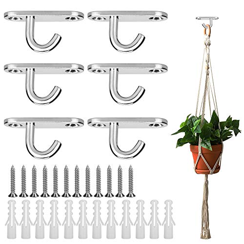 AFASOES 6 Pcs Ganchos de Techo M5 Gancho para Colgar Acero Inoxidable Ganchos Plantas Colgantes Gancho para Colgar Lámpara Canasta de Plantas Barco Dosel Mosquitera +12x Tornillos +12x Tapones de Goma