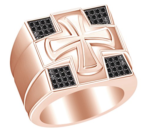 AFFY - Anillo de Compromiso de Cruz para Hombre, Corte Redondo, Oro Rosa de 18 Quilates, Sobre Plata de Ley, tamaño x 1/2