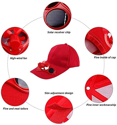 AIAIⓇ Tapa de Ventilador de energía Solar de Verano, Gorra de Deporte al Aire Libre con Ventilador de radiador de energía Solar/Rojo