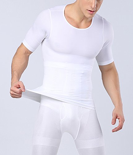 AIEOE - Camiseta Hombre Adelgazante Faja Reductora Abdominal Ropa Deportiva Transpirable Moldeadora - Blanco, L