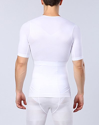 AIEOE - Camiseta Hombre Adelgazante Faja Reductora Abdominal Ropa Deportiva Transpirable Moldeadora - Blanco, L