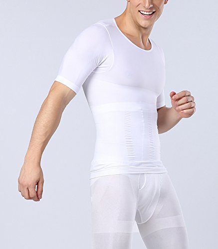 AIEOE - Camiseta Hombre Adelgazante Faja Reductora Abdominal Ropa Deportiva Transpirable Moldeadora - Blanco, L