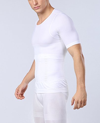 AIEOE - Camiseta Hombre Adelgazante Faja Reductora Abdominal Ropa Deportiva Transpirable Moldeadora - Blanco, L