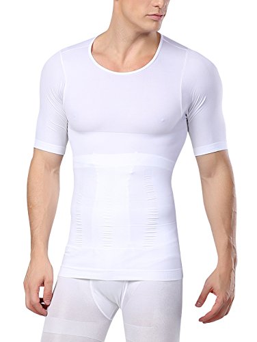 AIEOE - Camiseta Hombre Adelgazante Faja Reductora Abdominal Ropa Deportiva Transpirable Moldeadora - Blanco, L