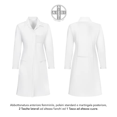 AIESI® Bata de Laboratorio Medico para Mujer blanco de algodón 100% sanforizado talla 40