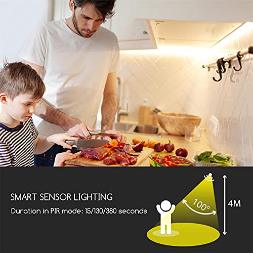 Aigostar - Tira LED de 1m con sensor de movimiento. Luz cálida 3000K, IP65 impermeable, batería recargable USB. Tira LED autoadhesiva, para dormitorios, salón, cocina, armarios y decoración.