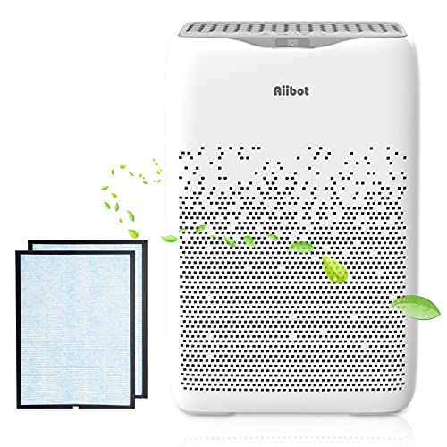 Aiibot Purificador de Aire para Hogar con Filtro HEPA,4 en 1 Filtración y Ionizador,Silencioso,4 Velocidades de Ventilación,Humo,Polvo,Polen,Caspa de Mascotas,Olores,Gérmenes,Moho,hasta 55 m² (2 HEPA)