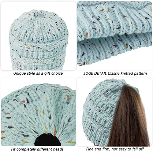 Aikowener Gorro de Punto de Mujer con Trenzas Agujero Bufanda de Punto Bufanda Gorro de Invierno de Punto para niñas (20 x 21 cm, Azul mulitilor)