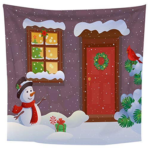 Aimsie Tapiz decorativo de poliéster con diseño de muñeco de nieve y pájaro, 150 x 150 cm