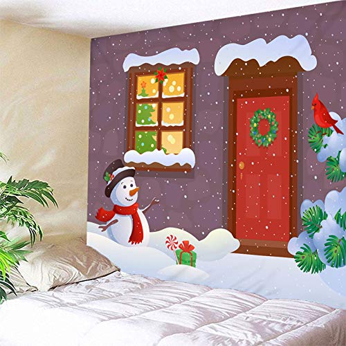 Aimsie Tapiz decorativo de poliéster con diseño de muñeco de nieve y pájaro, 150 x 150 cm