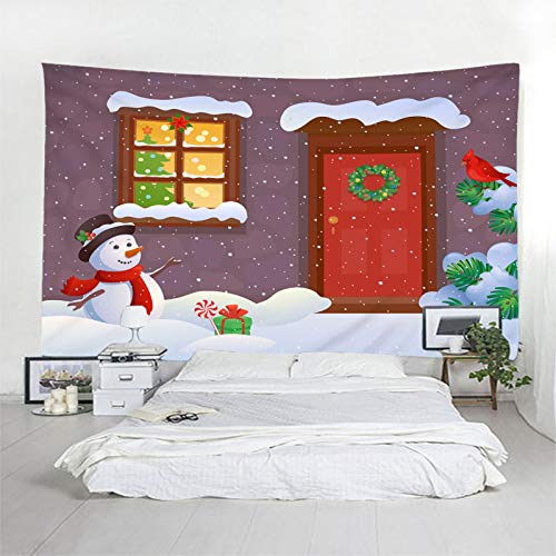 Aimsie Tapiz decorativo de poliéster con diseño de muñeco de nieve y pájaro, 150 x 150 cm