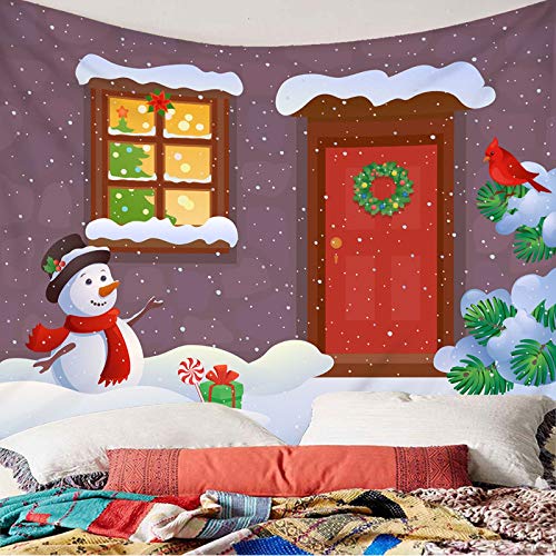 Aimsie Tapiz decorativo de poliéster con diseño de muñeco de nieve y pájaro, 150 x 150 cm