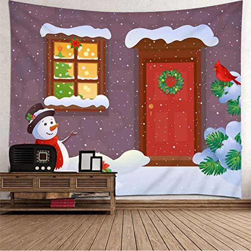 Aimsie Tapiz decorativo de poliéster con diseño de muñeco de nieve y pájaro, 150 x 150 cm