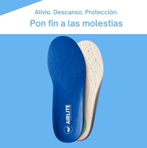 AIRLITE COMFORT Plantillas - Pies cansados, Dolor arco y talón, Dolor plantar, Fascitis plantar, Uso diario. Alivio y descanso. (Azul, 37/38)