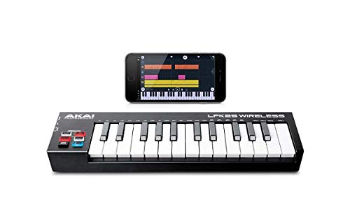 AKAI Professional LPK25 Wireless - Mini Teclado controlador USB MIDI Bluetooth de 25 teclas sensibles a la velocidad, conexión sin cables, compatible con DAW y aplicaciones iOS - Mac/PC