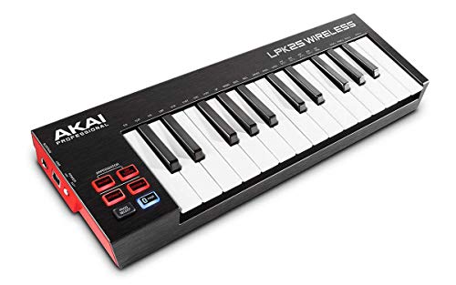 AKAI Professional LPK25 Wireless - Mini Teclado controlador USB MIDI Bluetooth de 25 teclas sensibles a la velocidad, conexión sin cables, compatible con DAW y aplicaciones iOS - Mac/PC