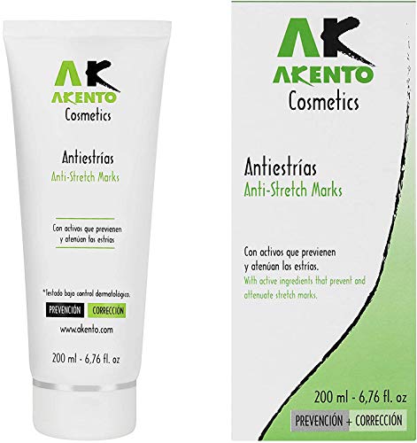 Akento. Crema Antiestrías, previene y reduce la formación de estrías.