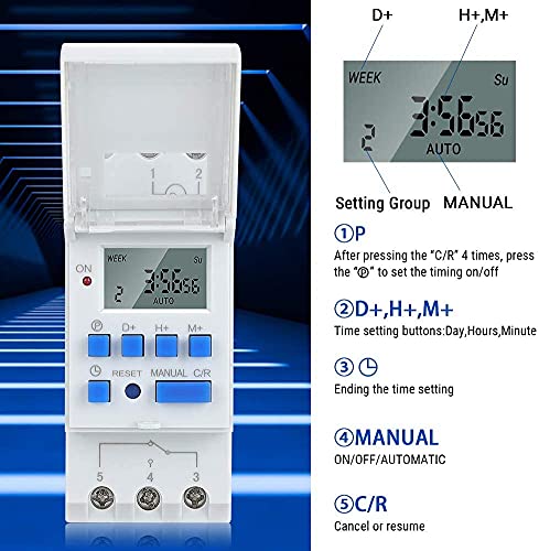 Akozon Temporizador Digital Carril DIN Digital 24 Horas / 7 Días Temporizador Enchufable Programable Pantalla LCD Relé Electrónico Programable Una Máquina para Múltiples Propósitos (AC220V)