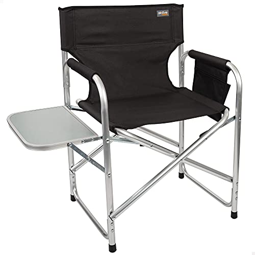 AKTIVE 52888 - Silla director plegable, 57x48x81 cm, Silla camping plegable, mesa abatible, aluminio, 110 Kg de peso máximo, altura del suelo 43,5 cm, Silla de camping, AKTIVE