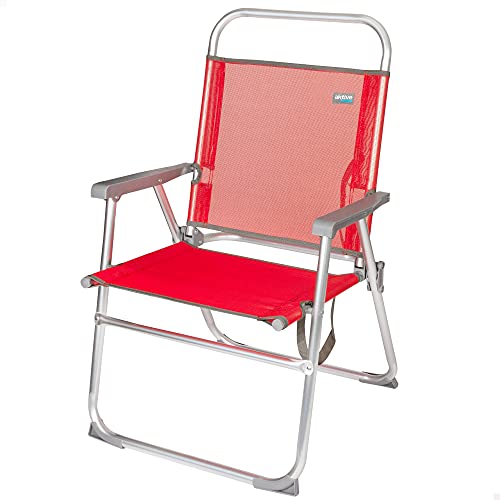 Aktive 53968 - Silla plegable de playa, color rojo, mide 56x50x88 cm, altura del asiento 38 cm, Silla resistente de aluminio, tacos antivuelco, peso máx 100 kg, asa de transporte, Aktive Beach