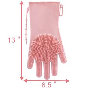 ALCIONO Guantes ajustables para lavar platos, guantes de limpieza de silicona reutilizables con fregador, guantes de goma para cocina, guantes de limpieza para fregar (1 unidad) (rosa)