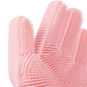 ALCIONO Guantes ajustables para lavar platos, guantes de limpieza de silicona reutilizables con fregador, guantes de goma para cocina, guantes de limpieza para fregar (1 unidad) (rosa)