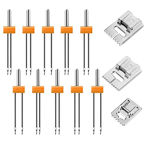 ALEX 10 Piezas Aguja Doble Maquina Coser con 3 piezas de prensatelas Pintuck (10 tamaños)