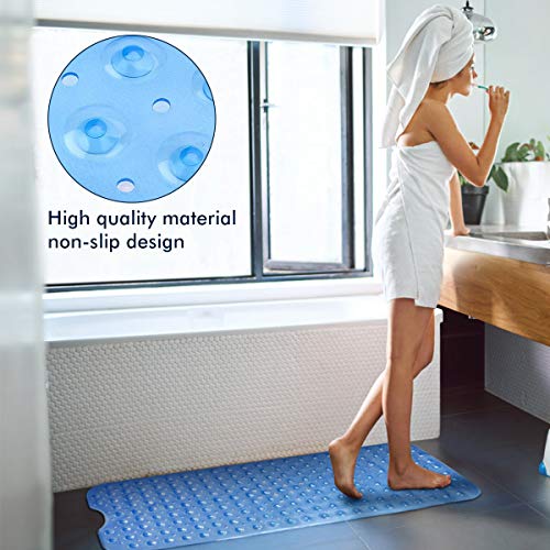 Alfombra de Bañera Antideslizante Alfombrilla de Baño Alfombra para Ducha con Ventosas para Cocina Niños Ancianos, Resistentes al Moho, Antibacterial, Lavable a Máquina, Larga 100 x 40cm (Azul)