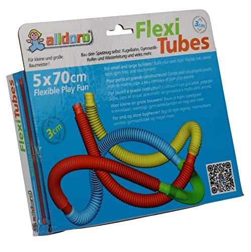 alldoro-Juego 3 cm de diámetro, 3 en 1, con 5 Tubos de plástico Flexibles como pistón de Bolas, tubería de Agua y Aros de aro, Longitud Ajustable de 21 a 73 cm, Multicolor, (Manfred Roser 60332)