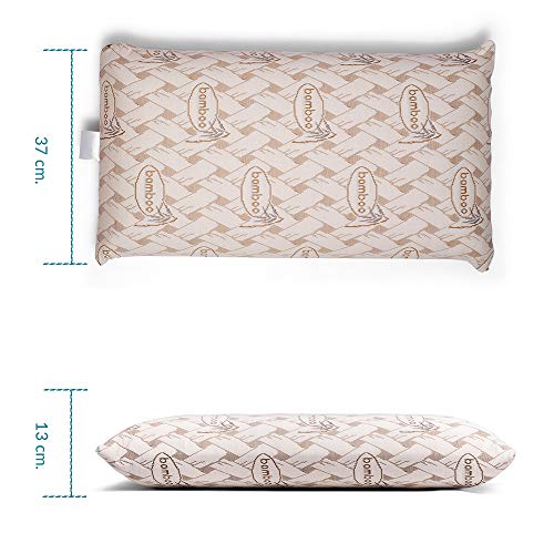 Almohada Bambú Visco Chloe con Doble Funda, 75cm, Transpirable, Antiácaros, Termoregulable, Firmeza Media, Ergonómica, Perfecta Adaptabilidad a Cuello y Cabeza, Tejido Strech. Fabricada en España