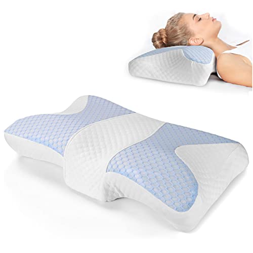 Almohada cervical, espuma viscoelástica Almohada ergonómica para dormir lado, para aliviar el dolor cuello y hombros Almohada ortopédica para el cuello Cama para dormir Almohadas viaje al air(Color:A)