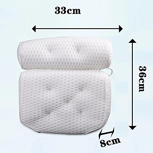 Almohada cervical para bañera con tecnología AirMesh y 7 ventosas. Función de apoyo para cabeza, espalda, hombros, cuello (blanco, malla de aire 4D)