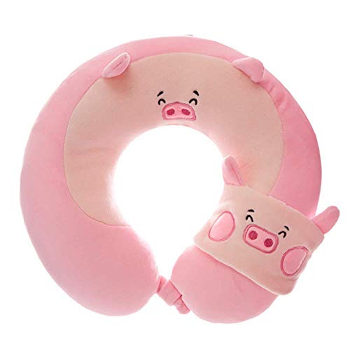 Almohada Cervical para El Cuello En Forma De U, Almohada con MáScara Ojos Dibujos Animados Amor, Suave Y CóModa, Alivia Dolor Hombros U La Oficina,Pig