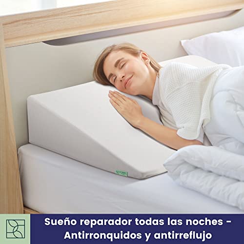 Almohada cuña, 90cm, Oeko-Tex - Respaldo Cama Duro con Funda Suave - Cojin Lectura y cuña antireflujo Adulto Blanco de DYNMC YOU