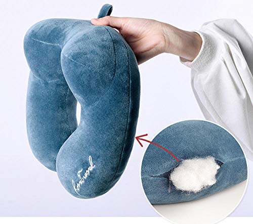 Almohada de Cuello de Viaje,Almohada en Forma de U Almohada para el Cuello de Viaje Almohada con Memoria de Siesta para Adultos Soporte de Doble Joroba, Cuidado de los Hombros y el Cuello-Azul Marino