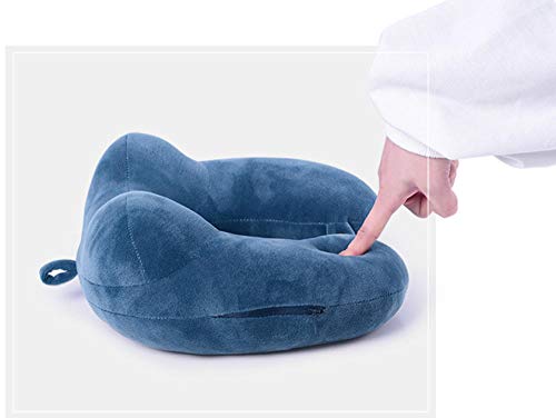 Almohada de Cuello de Viaje,Almohada en Forma de U Almohada para el Cuello de Viaje Almohada con Memoria de Siesta para Adultos Soporte de Doble Joroba, Cuidado de los Hombros y el Cuello-Azul Marino