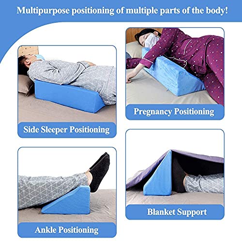 Almohada de cuña Posición del cuerpo Cuñas Posición de la Espalda Funda de Almohada Elevación para Embarazo Dormitorio Eevated Alineación del Cuerpo Soporte de Tobillo Almohada de Pierna (Azul)