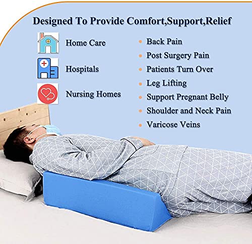 Almohada de cuña Posición del cuerpo Cuñas Posición de la Espalda Funda de Almohada Elevación para Embarazo Dormitorio Eevated Alineación del Cuerpo Soporte de Tobillo Almohada de Pierna (Azul)