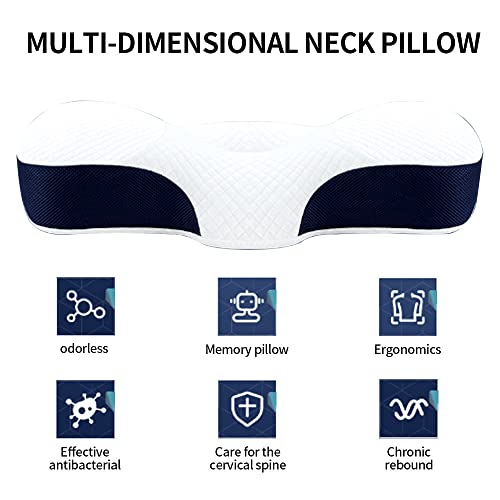 Almohada de memoria, contorno del cuello almohada de espuma viscoelástica para el dolor cojín cervical para el dolor de hombros almohada cervical para dormir de lado y de espalda con funda lavable