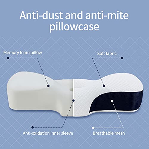 Almohada de memoria, contorno del cuello almohada de espuma viscoelástica para el dolor cojín cervical para el dolor de hombros almohada cervical para dormir de lado y de espalda con funda lavable