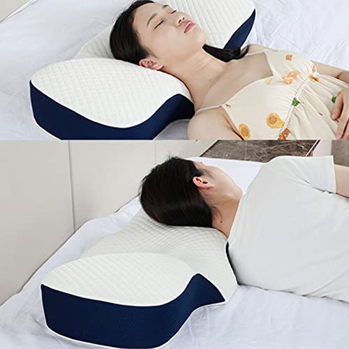 Almohada de memoria, contorno del cuello almohada de espuma viscoelástica para el dolor cojín cervical para el dolor de hombros almohada cervical para dormir de lado y de espalda con funda lavable