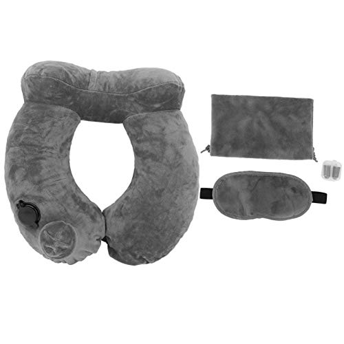 Almohada de Viaje Inflable automática de 4 Piezas, Soporte de Cuello Tipo U de usos múltiples para Viajes de Larga Distancia(Gris)